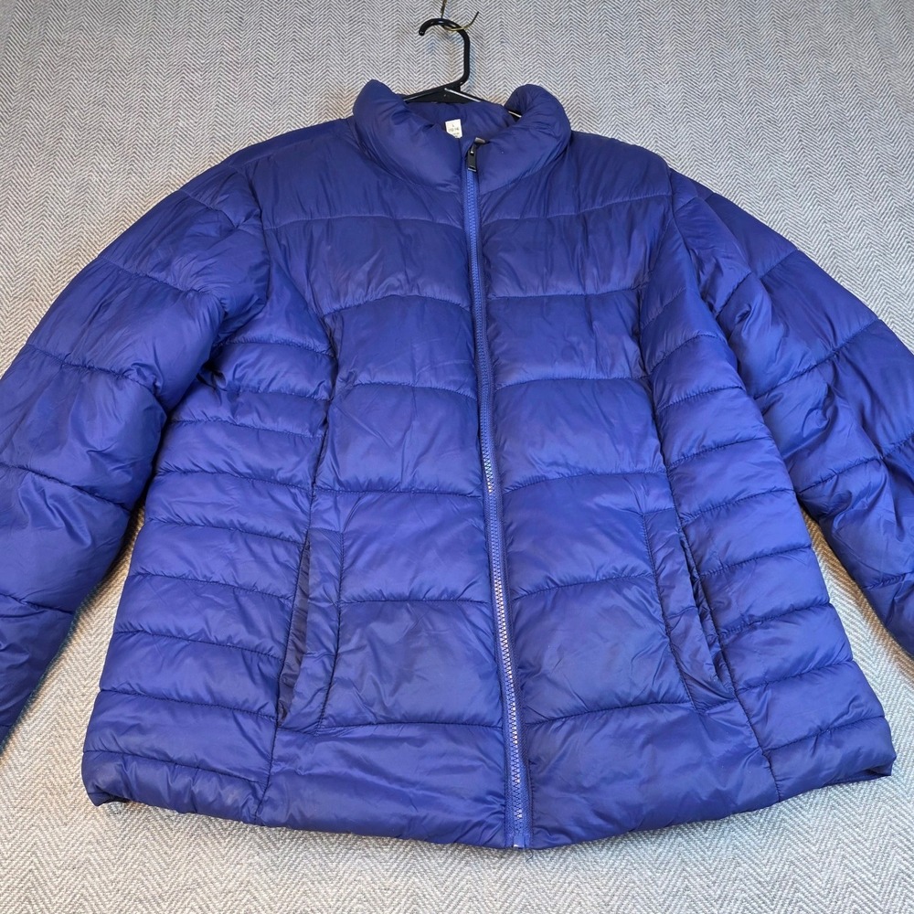 Time and Tru Womens Royal Blue Puffer Jacket Large 12-14 Quilted Full Zip Coat